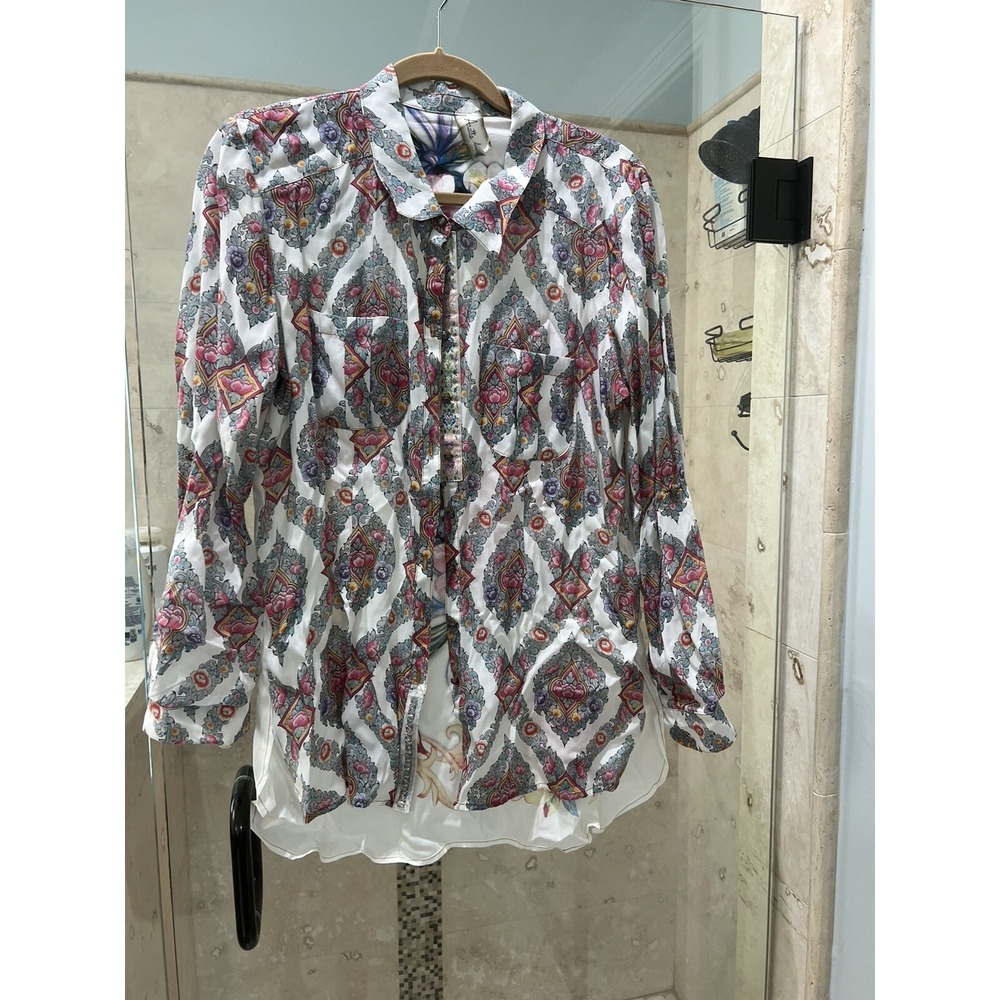 ARATTA Rodeo Drive Shirt Tunic Floral Print Pastel Pink L Button Up ED18F313A